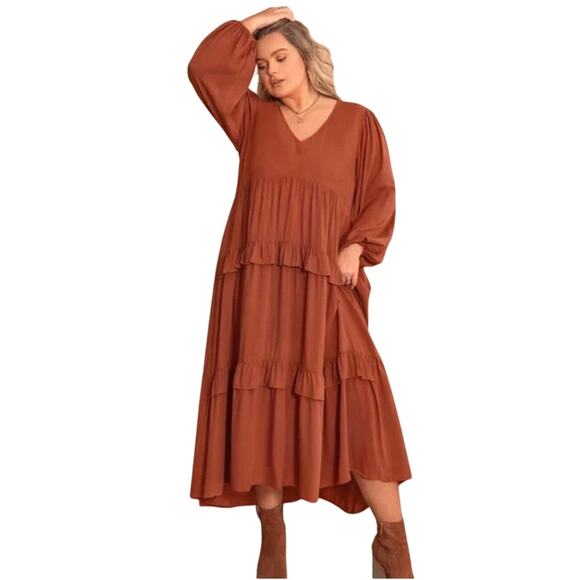 NWT RusttyDustty Women’s Ruffle Tiered Balloon Sleeve Maxi Dress 4X - Picture 1 of 5